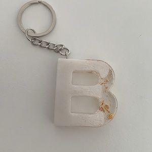 Letter B resin keychain, handmade, with and clear with gold flakes